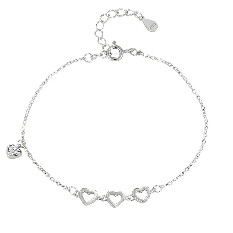 Sterling Silver Hollow Heart Anklet