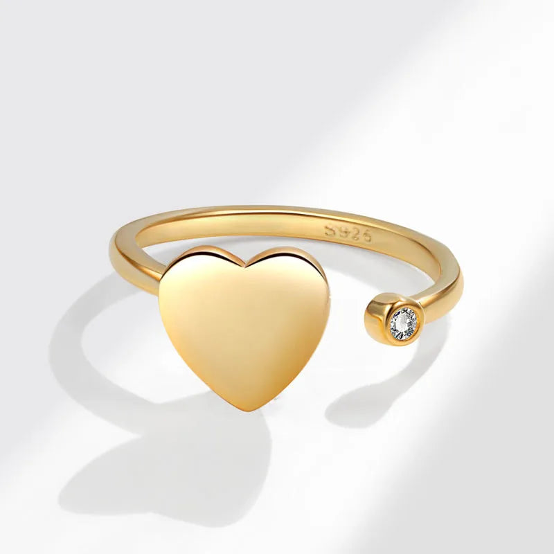 18K Gold Plated Heart Anxiety Ring Adjustable Opening 18K Gold
