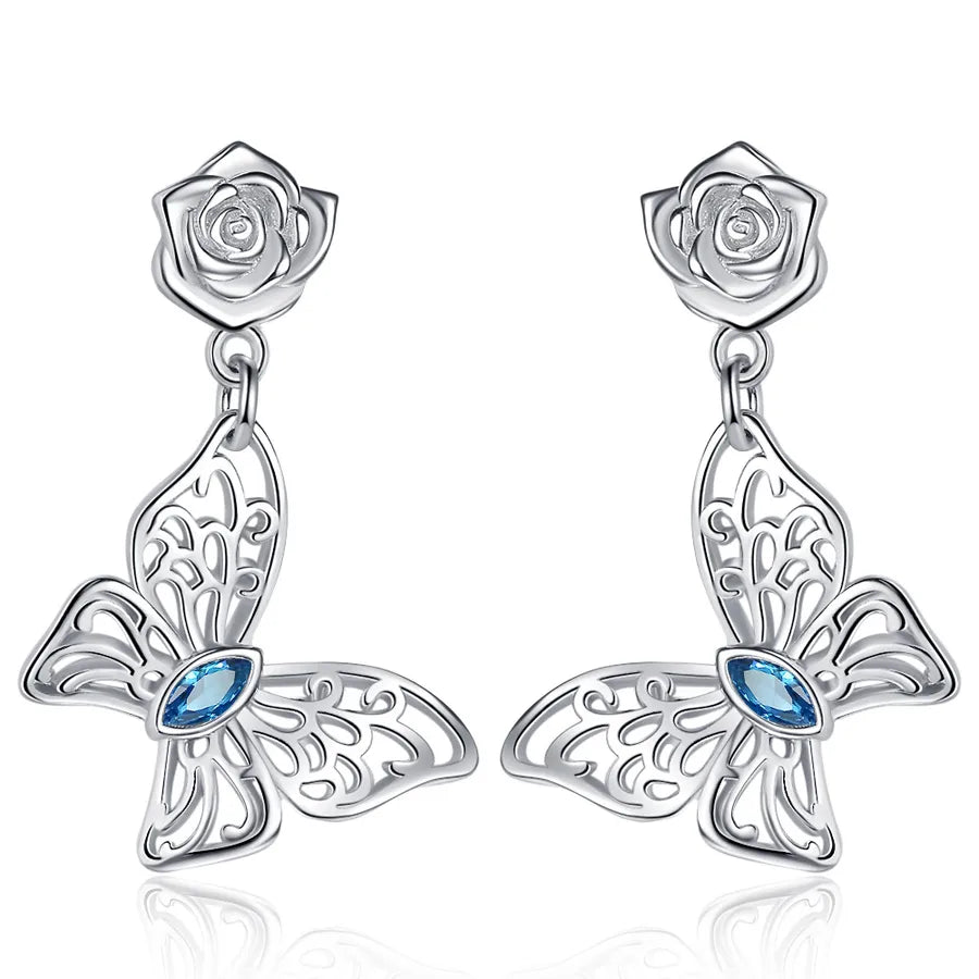 925 Silver Butterfly Drop Earrings