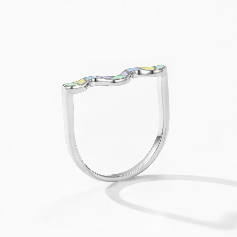 925 Sterling Silver Rainbow Wave Enamel Ring
