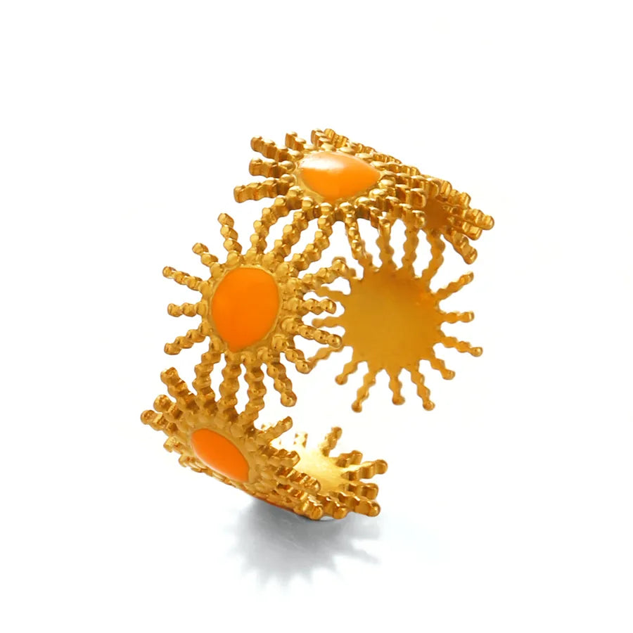 Orange Sun Leaf Open Ring – Gold Resin Accent Sun Ring