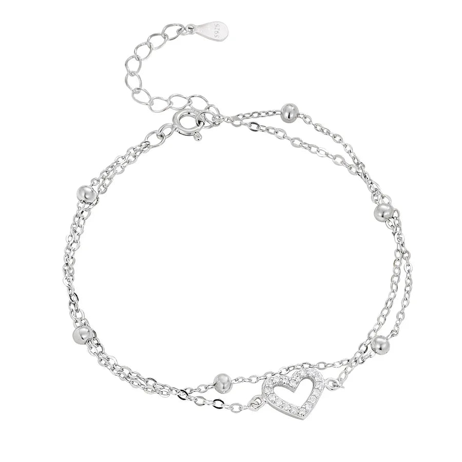 Sterling Silver Double Heart Layered Bracelet