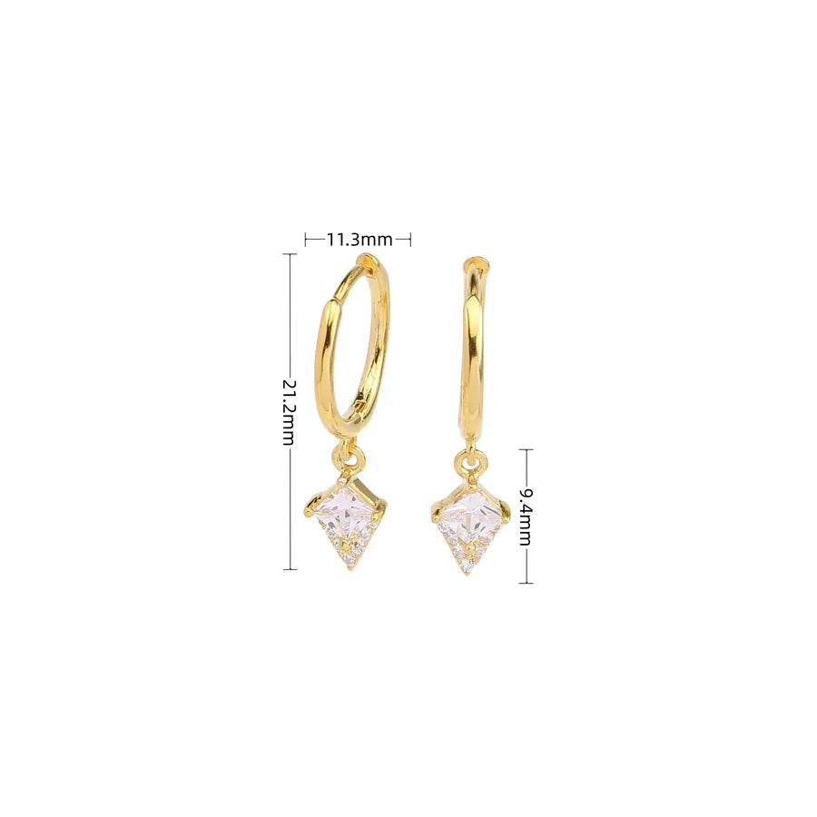 925 Sterling Silver Rhombus Zircon Drop Earrings Plating Gold Silver Color