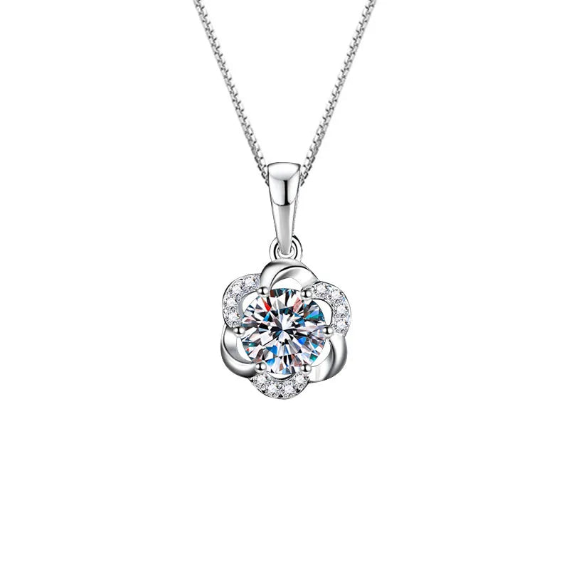 Sterling Silver Moissanite Floral Pendant Necklace