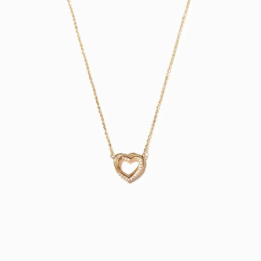 S925 Silver Hollow Heart Pendant Necklace Yellow Gold
