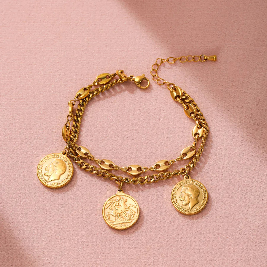 18K Gold Plated Coin & Horse Charm Bracelet