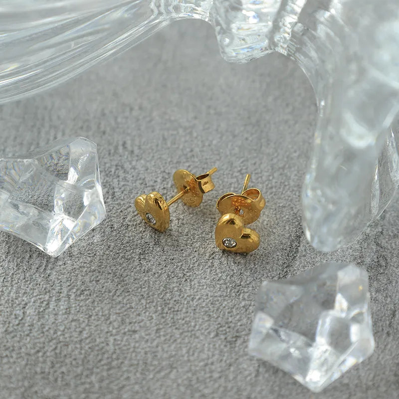 18K Gold Plated Heart Zircon Stud Earrings