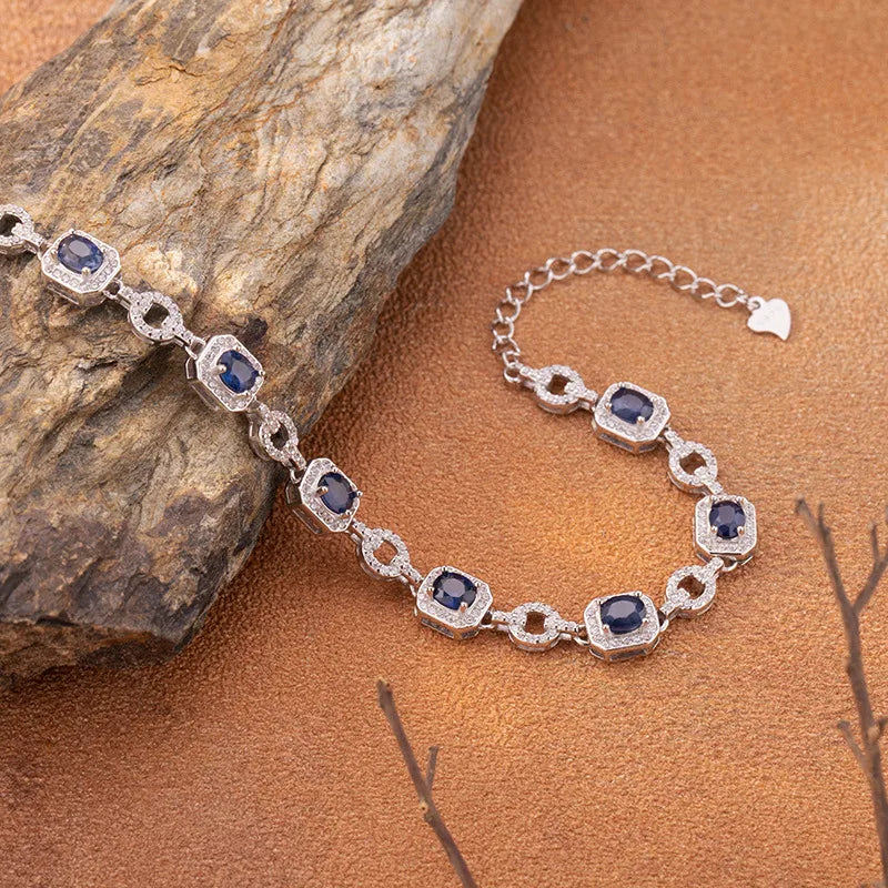 Elegant Natural Sapphire Silver Bracelet