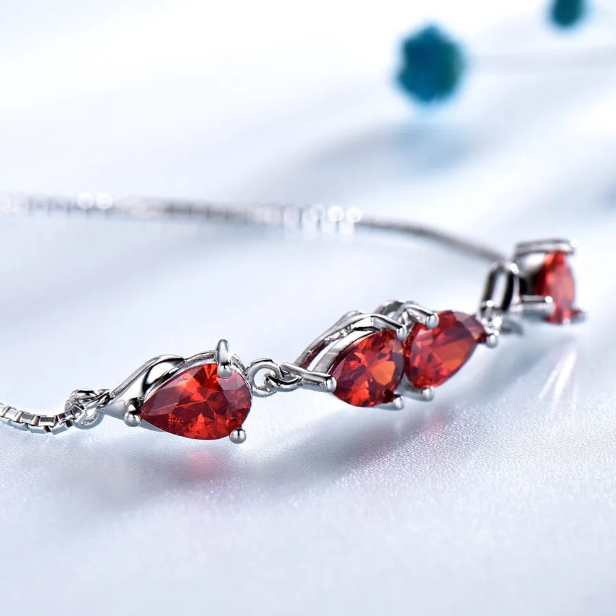 Garnet Teardrop Sterling Silver Bracelet