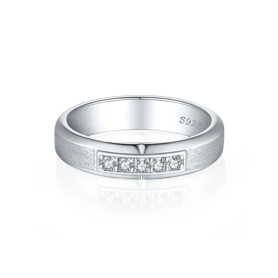 Men's 925 Silver Matte Geometric Ring with Zircon