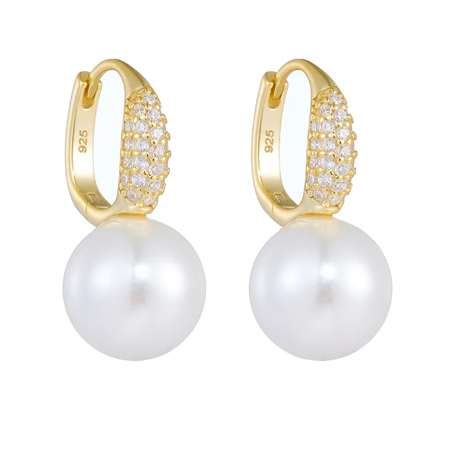 925 Silver Pearl & Zircon Drop Earrings One Size Gold