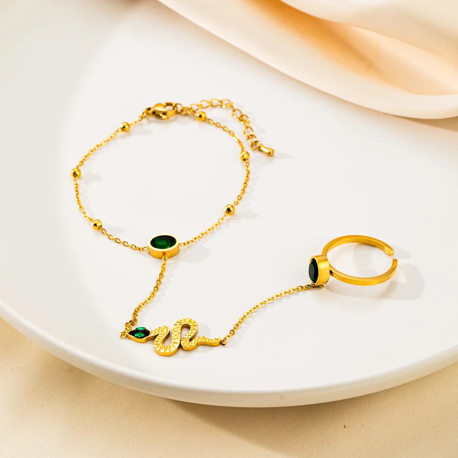 Gold Plated Heart & Butterfly Finger Bracelet Snake-Shaped