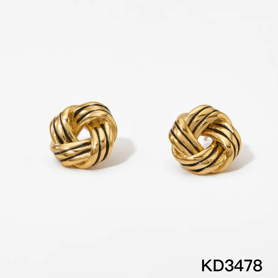 French Retro Twist Knot Stainless Steel Earrings Black Oil KD3478