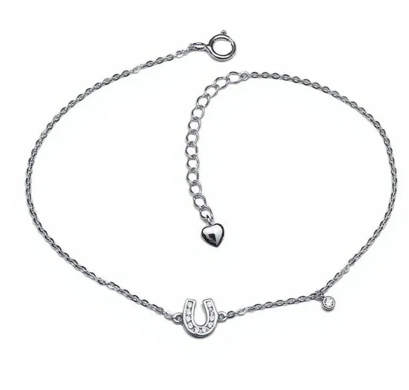 14K Gold Plated Sterling Silver U-Shaped Bracelet Silver White 15cm+3cm Extension Chain 925 Silver