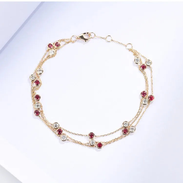 18K Gold Plated Sterling Silver Zirconia Bracelet Red stone + 18k gold 925 Silver