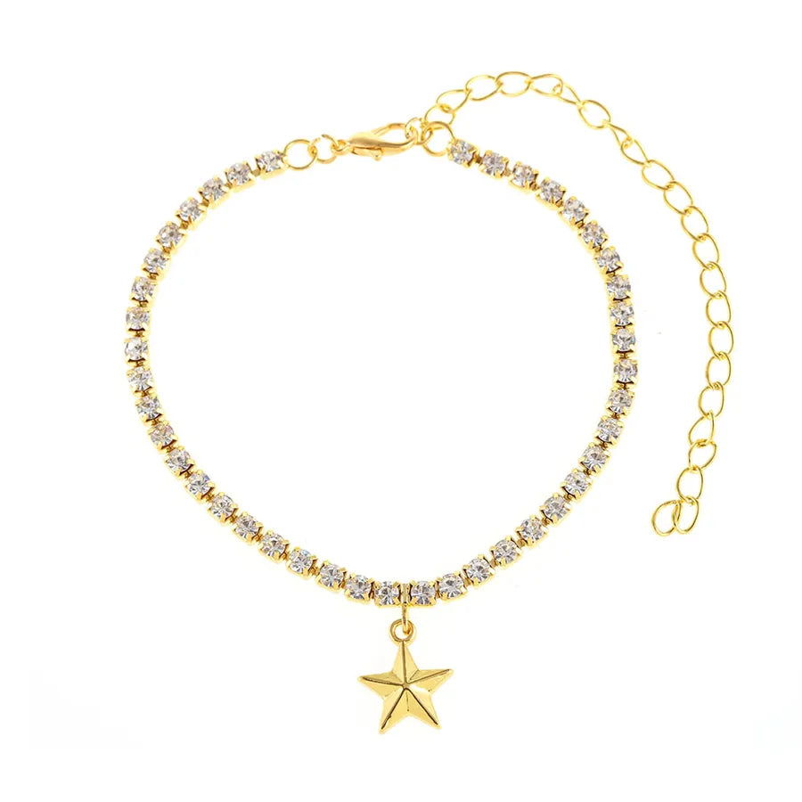 Star Charm Rhinestone Anklet for Women