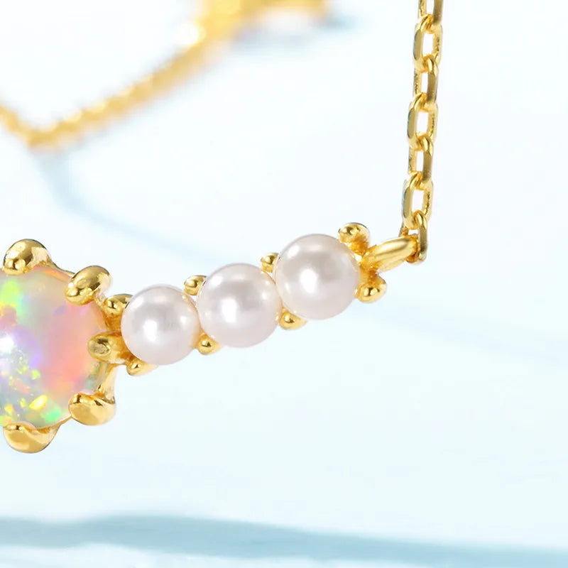 Sterling Silver Opal Pendant Necklace – Geometric Design