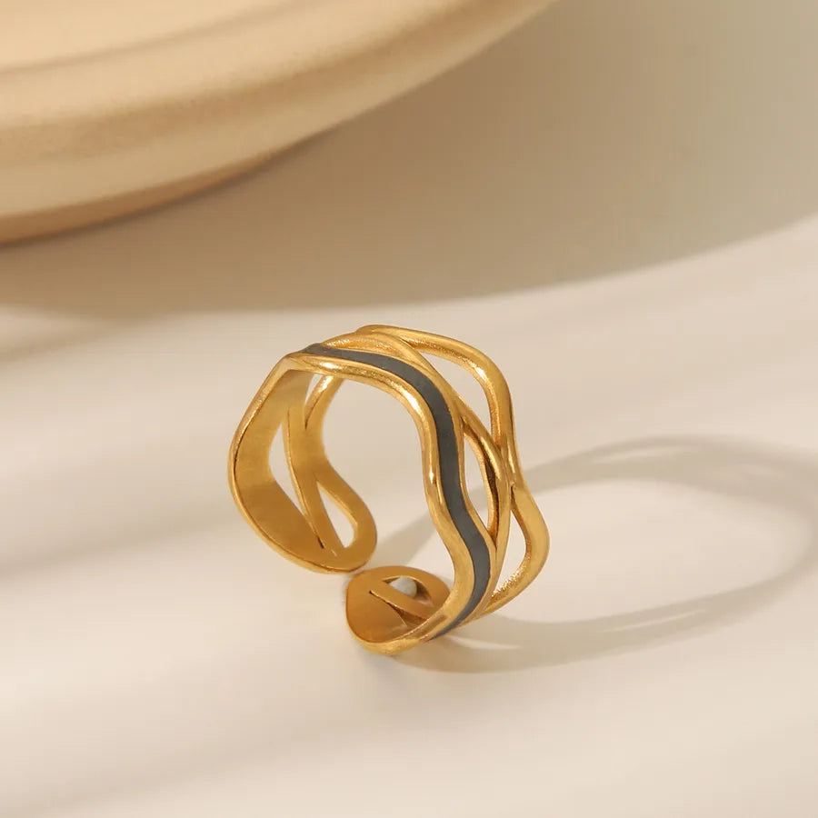 Retro Irregular Gold Stainless Steel Ring Adjustable Opening W1048C