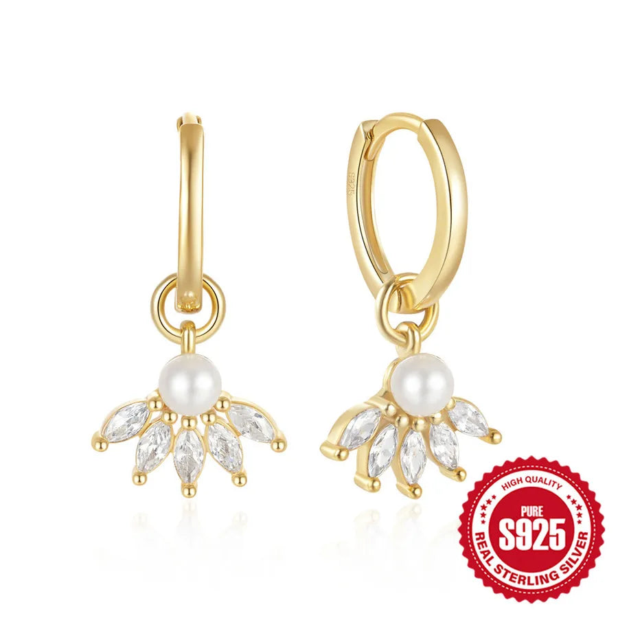 925 Sterling Silver Geometric Drop Earrings Gold #3 925 Silver