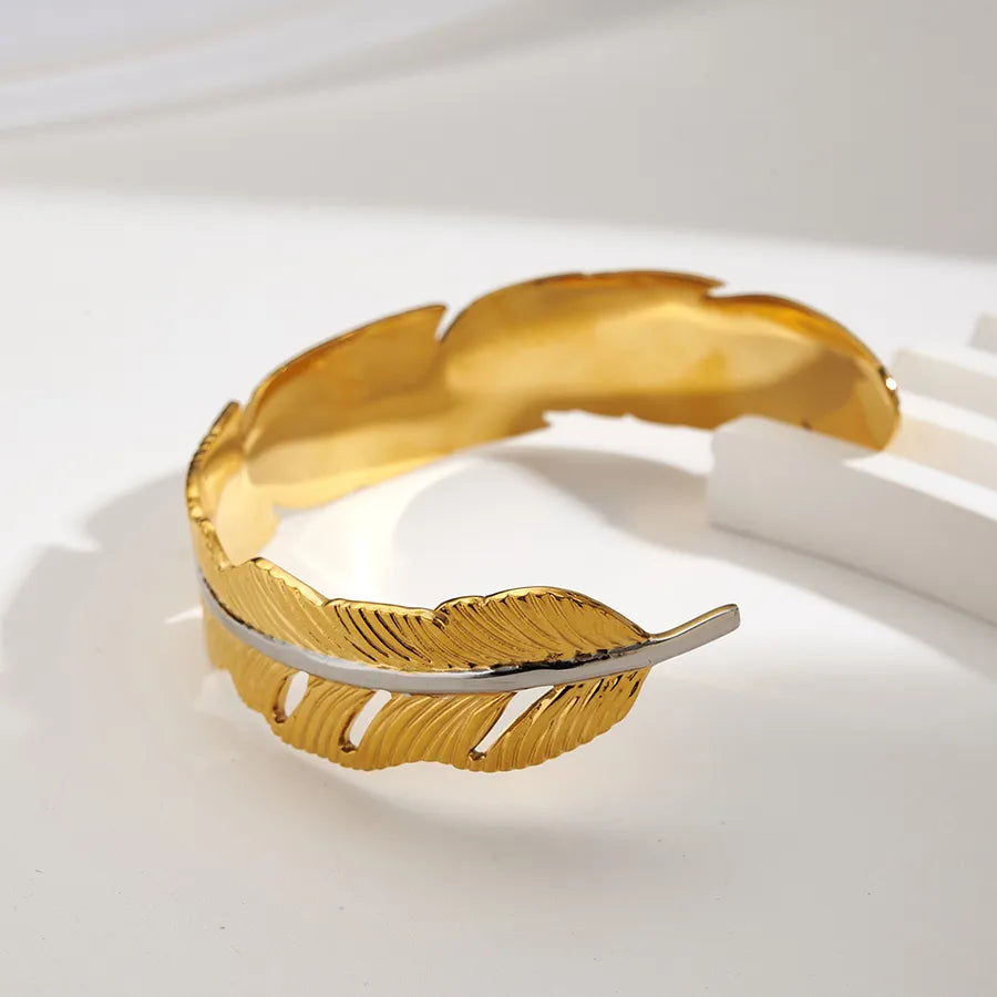 18K Gold Plated Feather Cuff Bracelet