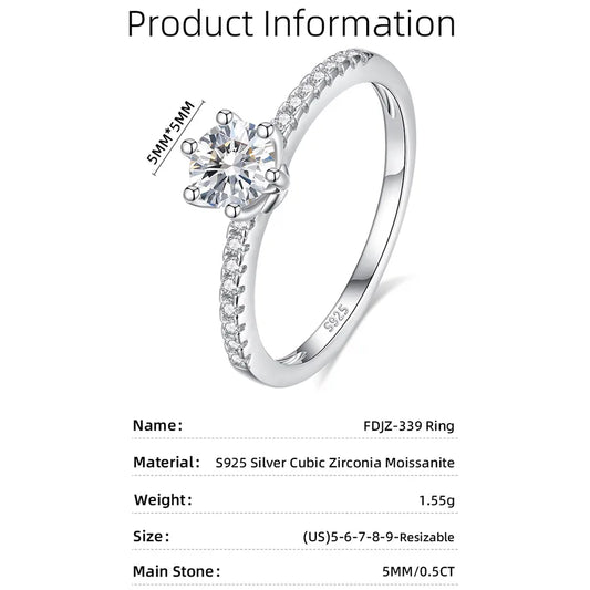 0.5ct Moissanite Round Ring in 925 Sterling Silver