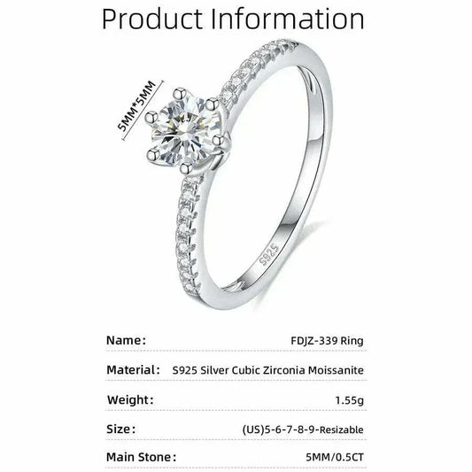 0.5ct Moissanite Round Ring in 925 Sterling Silver - Smiling Maria - Everything For Women