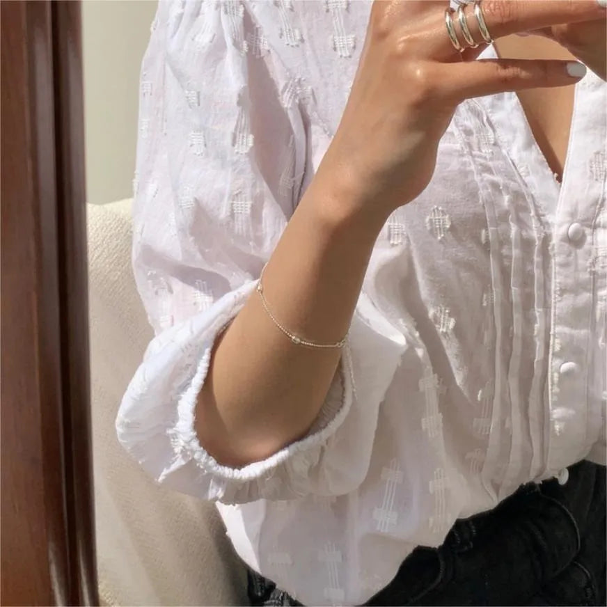 S925 Sterling Silver Geometric Olive Bead Bracelet