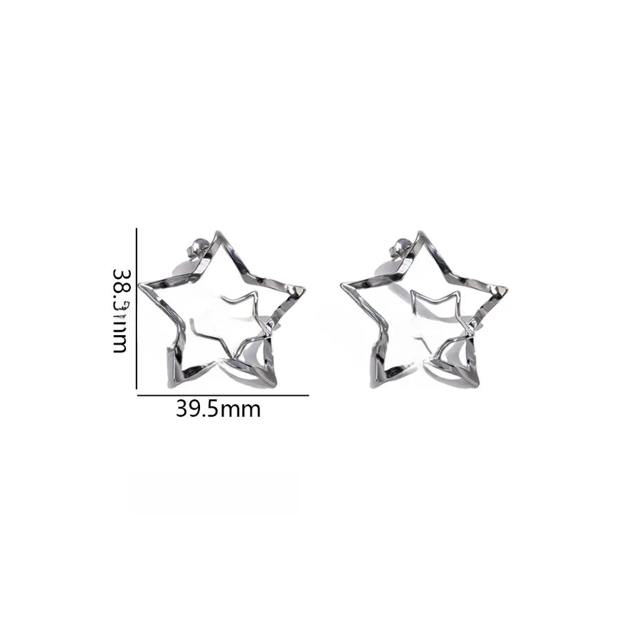 Stainless Steel 3D Star Earrings for Women Steel Color Earrings