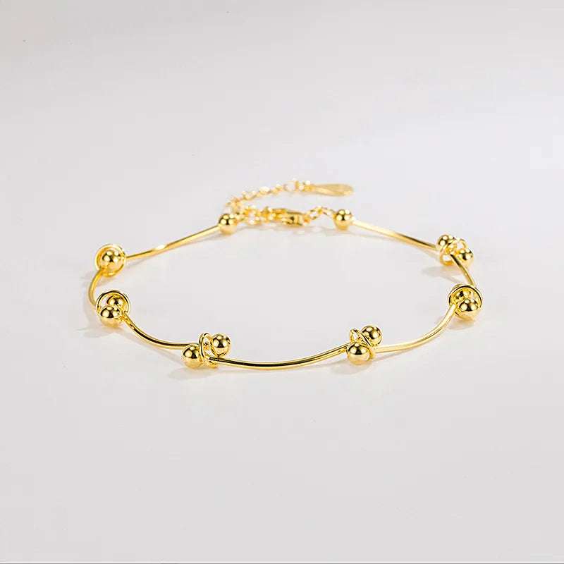 S925 Sterling Silver Geometric Beaded Bracelet 925 Silver Gold 925 Silver