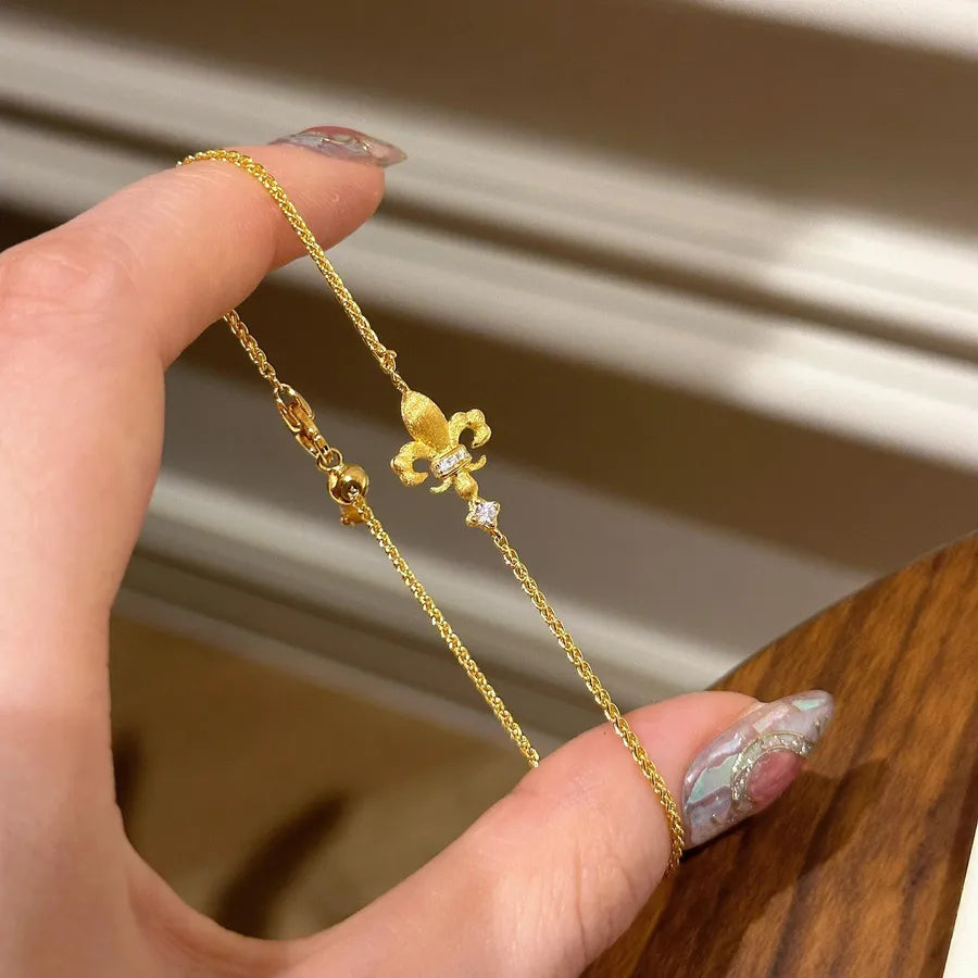 Iris Flower Silver Boho Hand Chain Bracelet Yellow Gold 925 Silver