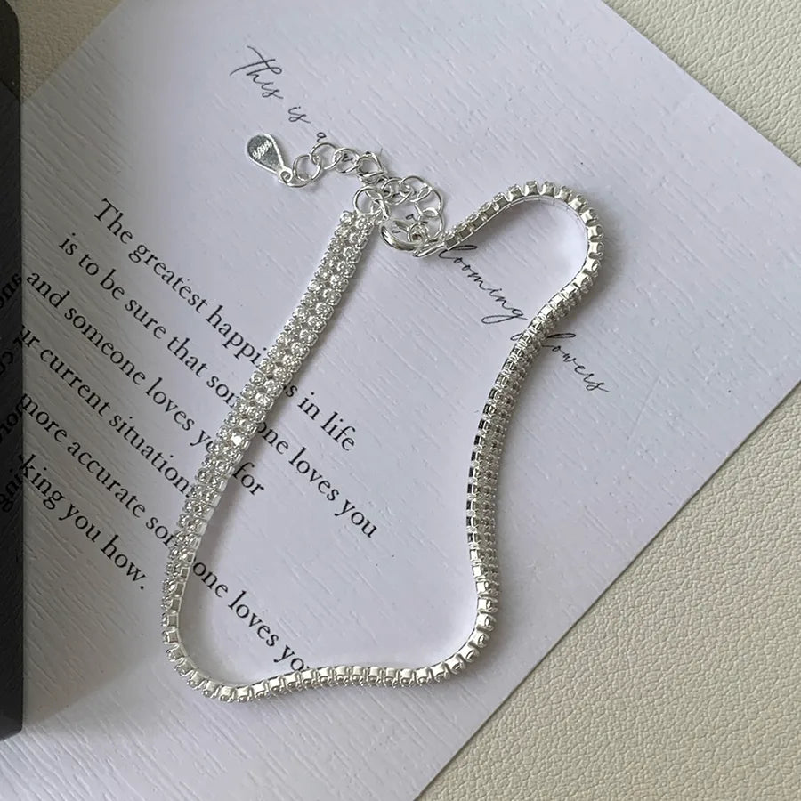 Double Row Diamond S925 Sterling Silver Bracelet