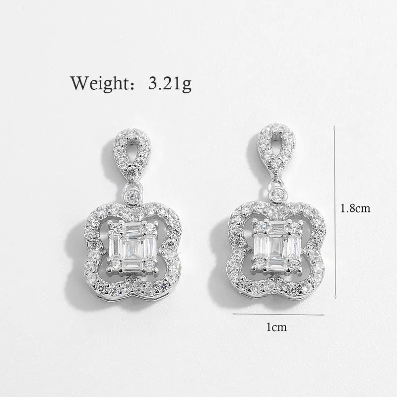 925 Sterling Silver Zircon Drop Earrings One Size JS22-JE3809