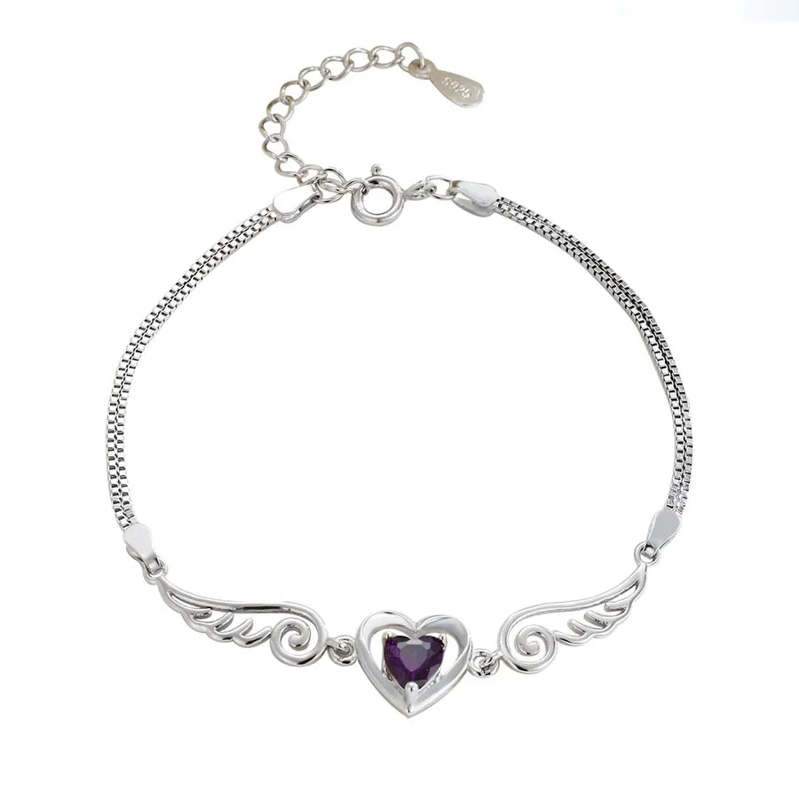 Sterling Silver Heart Bracelet with Angel Wings