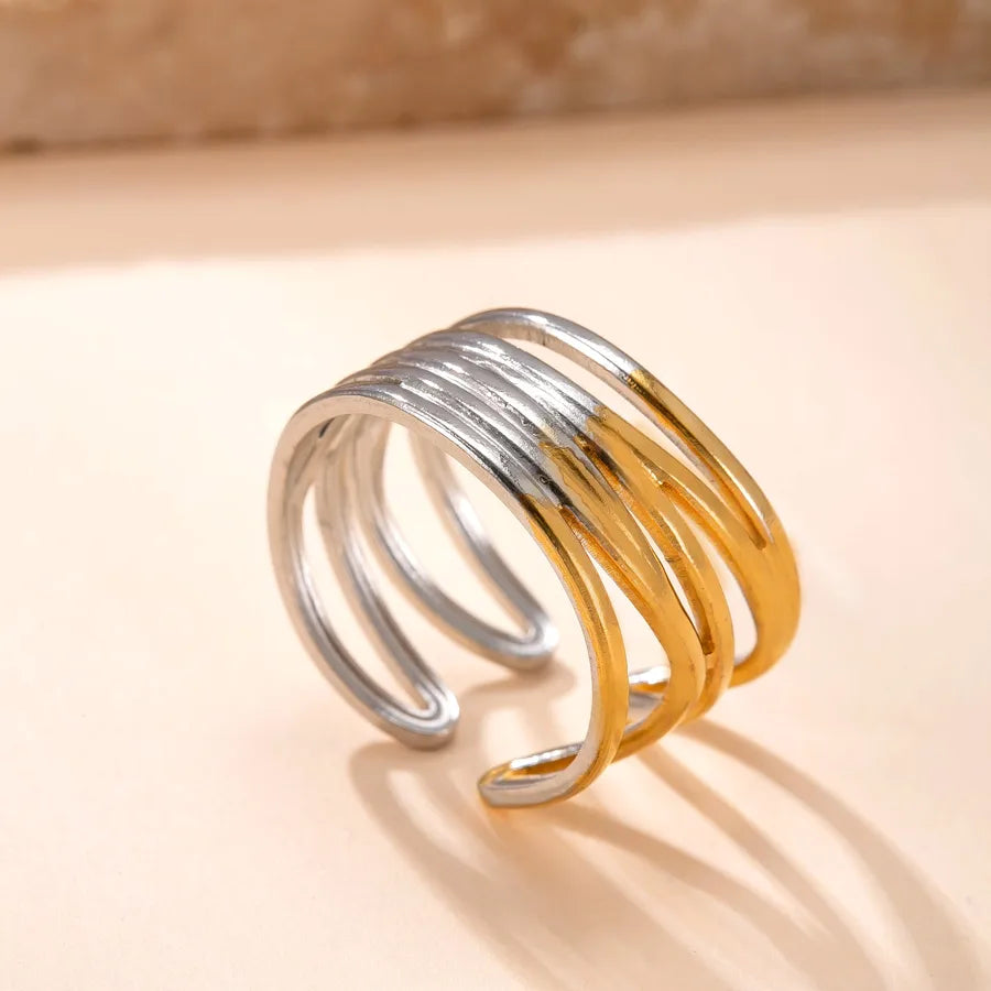 Geometric Gold-Plated Titanium Steel Ring Average Size YYJZ681