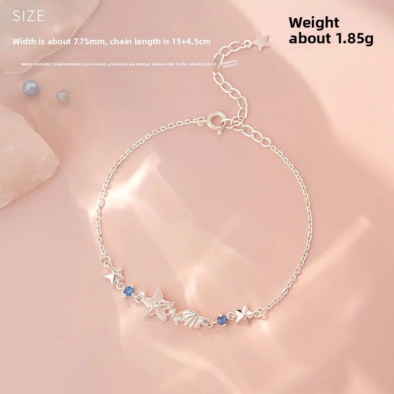 S999 Sterling Silver Starfish Jewelry Set Starfish Shell Bracelet-- Silver Pure Silver
