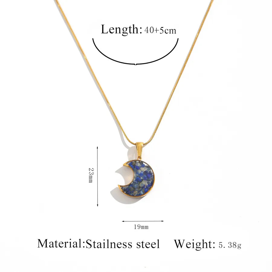 Geometric Stainless Steel Pendant Necklace Blue Moon Necklace