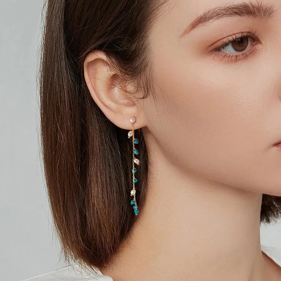 925 Silver Freshwater Pearl Geometric Drop Earrings