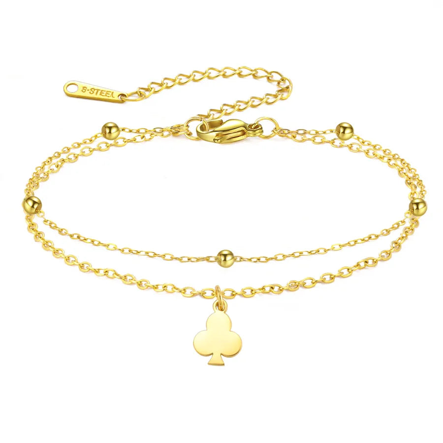 Minimalist Gold Cross Heart Bracelet Gold Plum Blossolid-Double Layer Chain