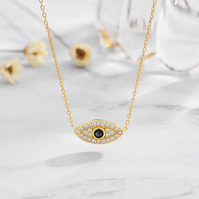 Sterling Silver Evil Eye Necklace – Geometric Diamond Yellow Gold