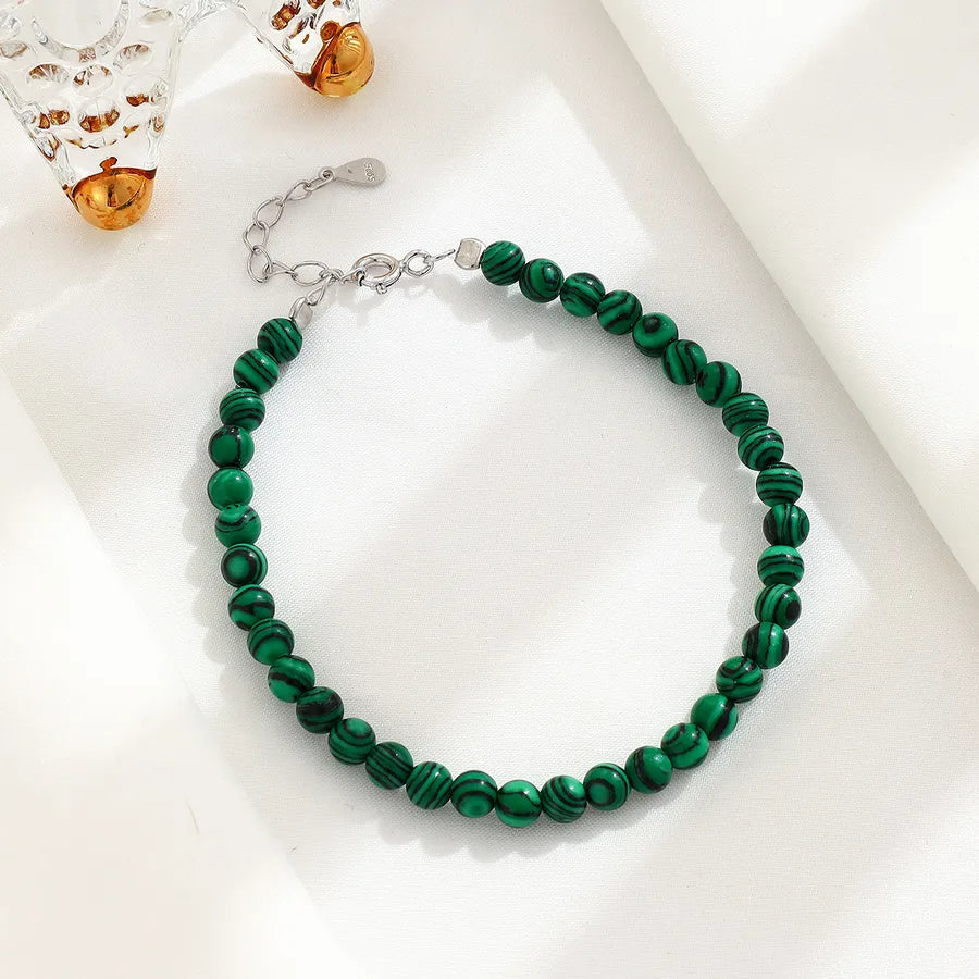 Sterling Silver Turquoise Beaded Bracelet Malachite Bracelet 925 Silver
