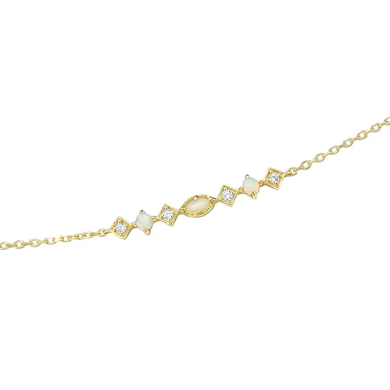 Gold-Plated Opal & Zircon Silver Bracelet
