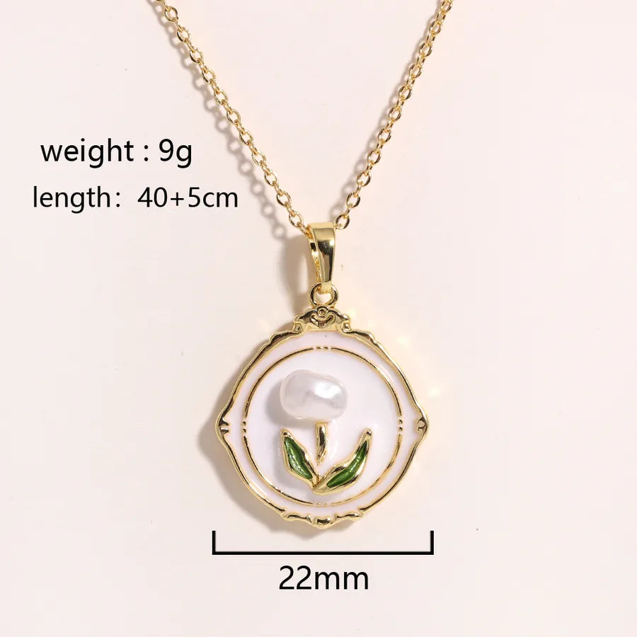 Floral Freshwater Pearl Pendant Necklace Style 15