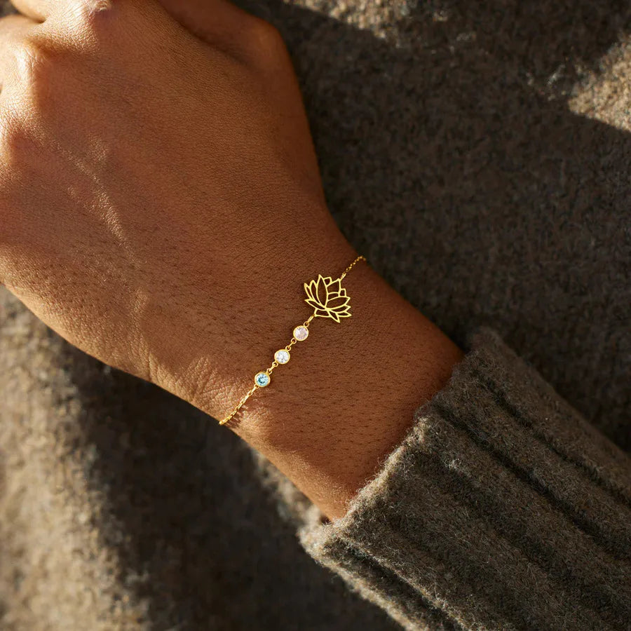 Sterling Silver Lotus Birthstone Bracelet