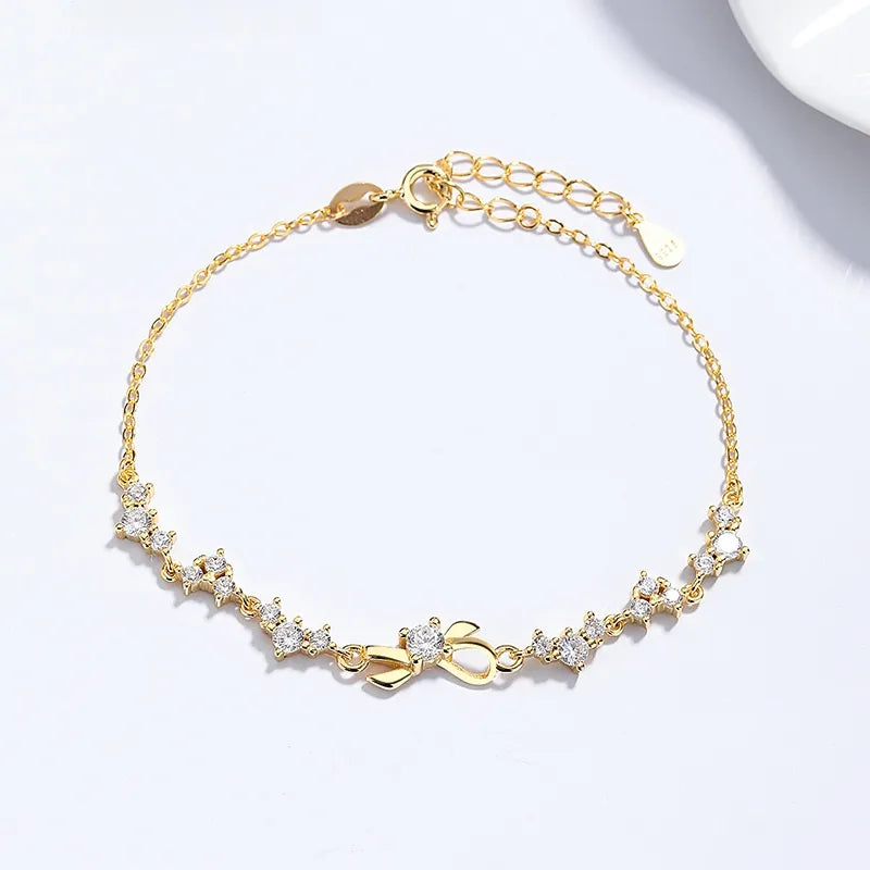 925 Silver Bow Knot Bracelet with Zircon Yellow Gold 925 Silver