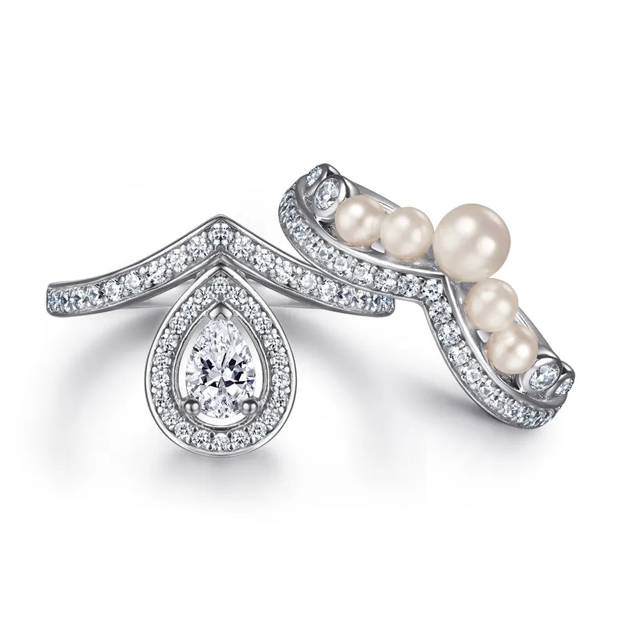 Elegant S925 Silver Pearl Drop Ring Ring set