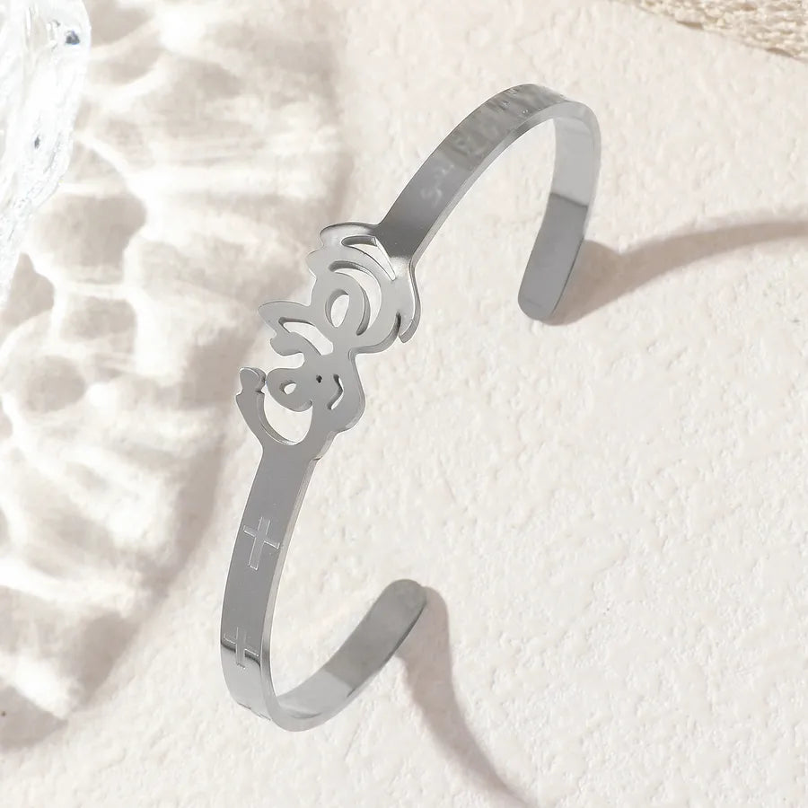 Gold Stainless Steel Cuff Bracelet with Cross Design Silver