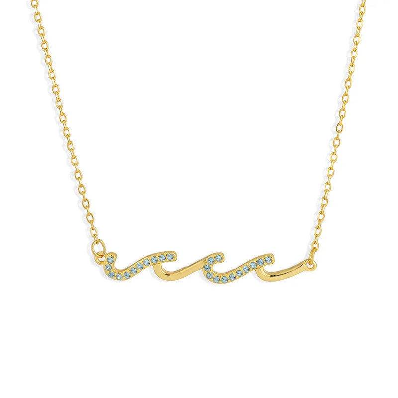 Sterling Silver Wave Necklace for Women Yellow Gold 925 Silver