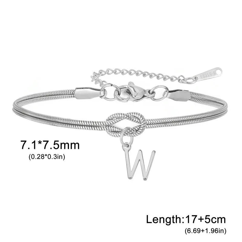 Double Layer Stainless Steel Letter Bracelet Letter W (steel Color)