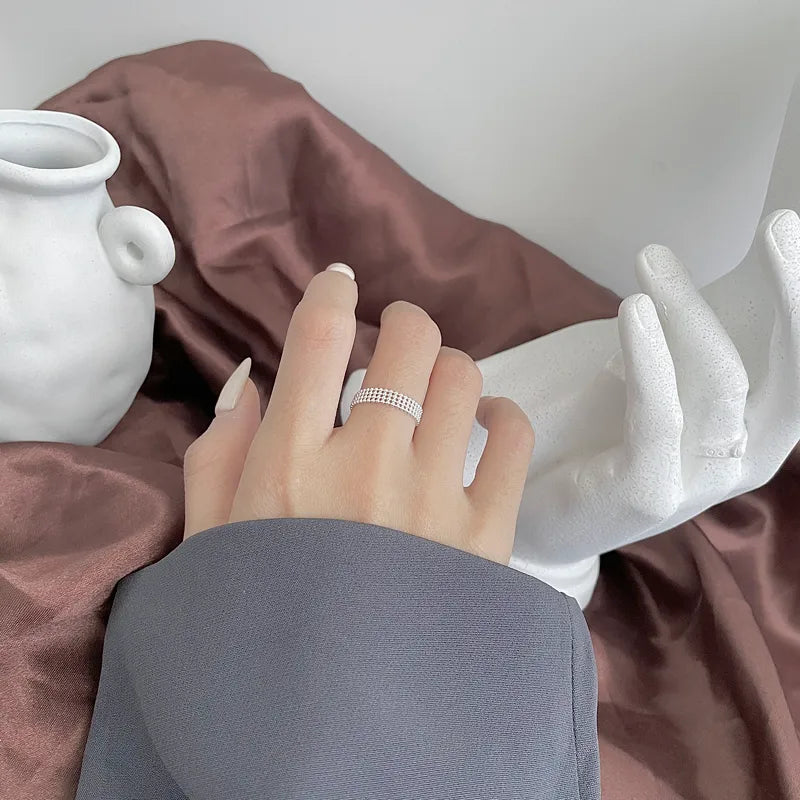 925 Sterling Silver Geometric Wide Band Ring