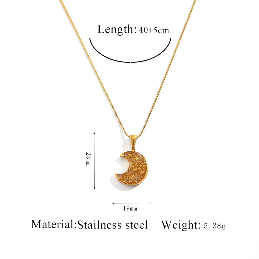 Stainless Steel Geometric Pendant Necklace Gold Moon Necklace